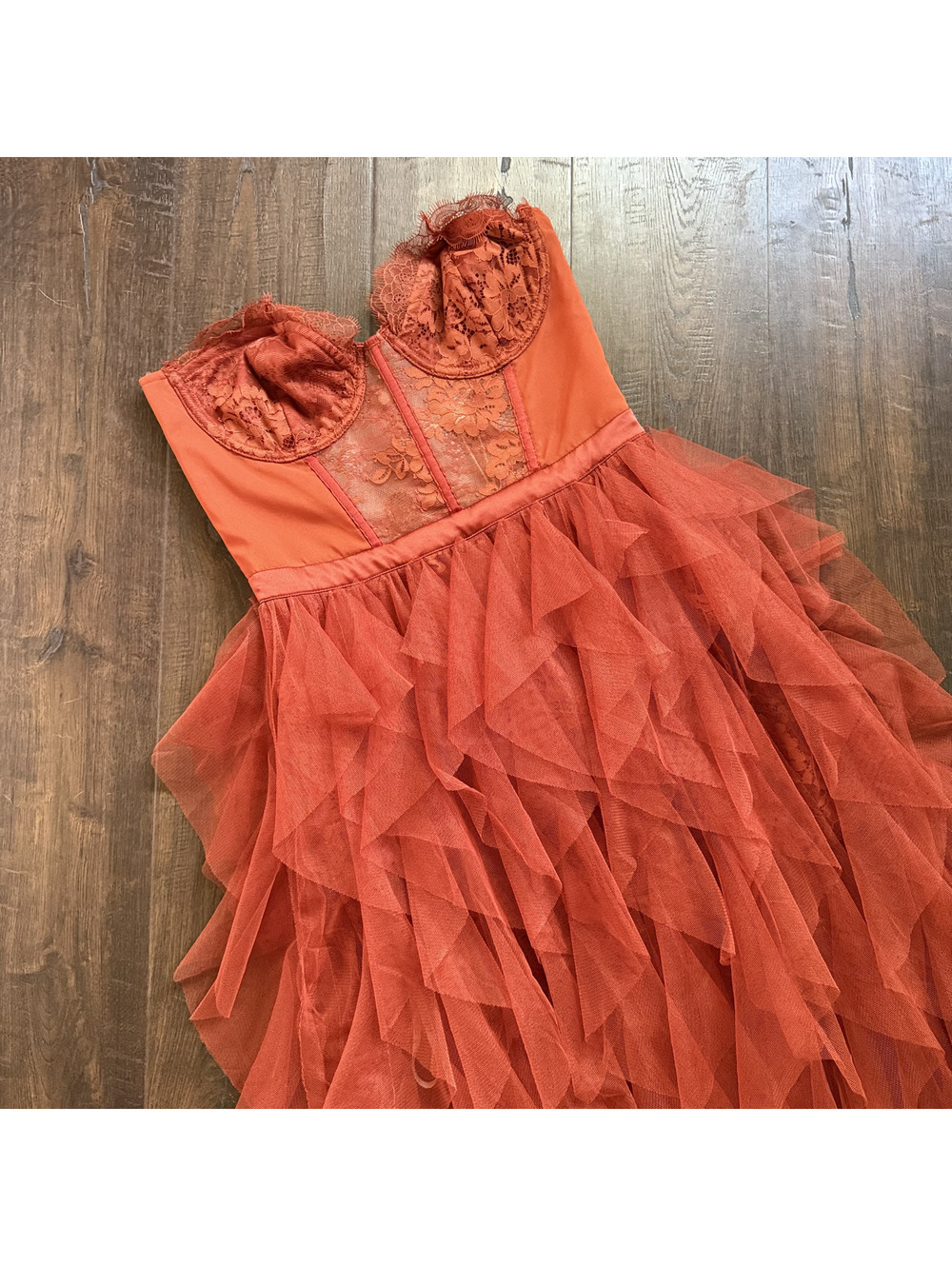 For Love & Lemons x REVOLVE Rust Bustier Ruffle Tulle Gown Dress S NWT $359